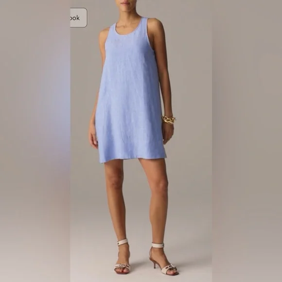 J.Crew Petite Maxine button-back dress in linen in French blue